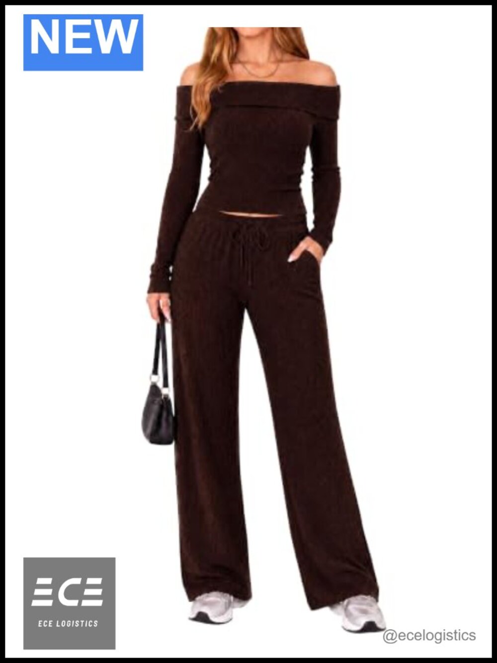 2 Piece Lounge Set Off Shoulder Sweater Wide Leg Pants Travel